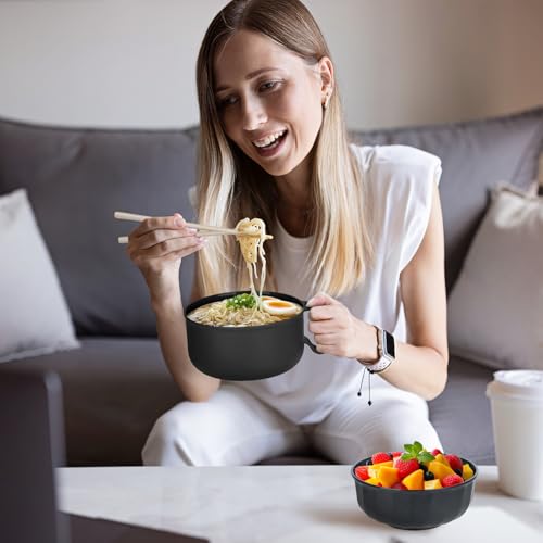 2 Pack Ramen Bowl, Portable Ramen Cooker, Instant Ramen Noodle Bowls College Dorm Room Apartment Essentials (Black Black) - color: Black Black