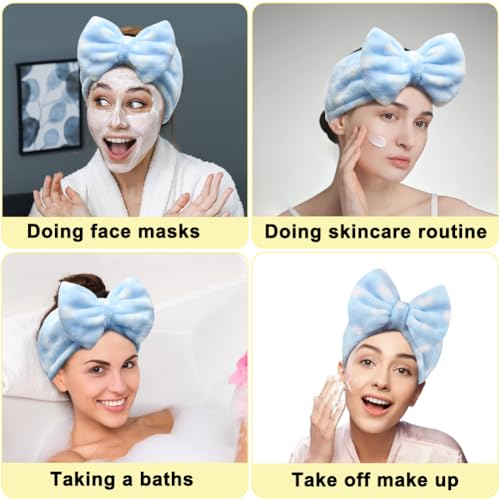 Shintop Sweet Super Soft Caroset Polka Dots Wash Cosmetic Headband - color: Light Blue