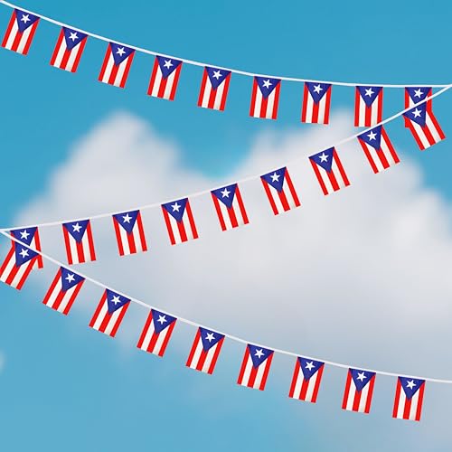 100 Feet Puerto Rico String Flag, 76 Pcs Puerto Rican Banner Flag, Small Mini World Banner Flags for Sports Events, Bars Decorations, School Festivals, Party Decorations, Celebrations (Puerto Rico) - color: Puerto Rico