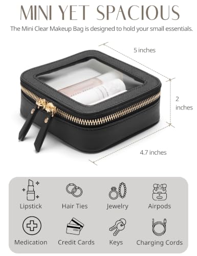 Popvibe Small Clear Makeup Bag for Purse, Travel Cosmetic Case, Black, Mini - color: Black, style: Mini Chic