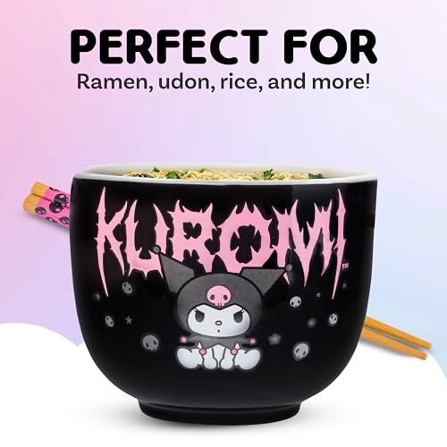 Silver Buffalo Sanrio Hello Kitty Kuromi, Ramen Bowl with Chopsticks, 20oz - color: Kuromi, size: 20 Ounces (No Spoon)