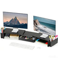 Spacrea Dual Monitor Stand Riser with Drawer and 2 Pen Holders - color: Black