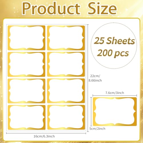 Starboling Name Tag Sticker,200 Pcs 3"x2" Gold Name Stickers Colorful Border Name Tag Labels,for Office,Meeting,School and Home - color: Gold