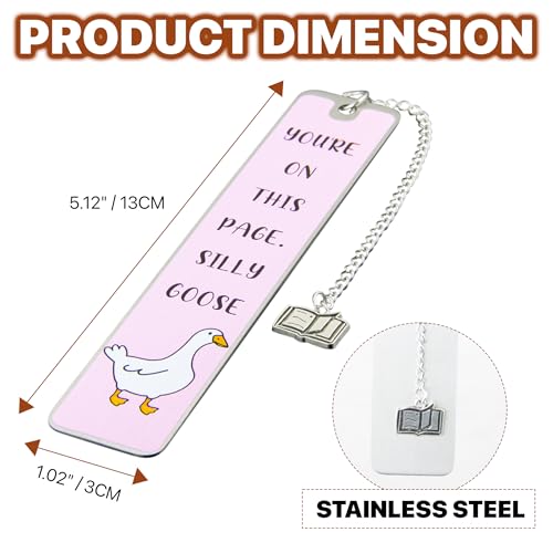 Silly Goose Bookmark, Cute Funny Bookmarks for Women Metal Book Mark Pink Bookworm Bookmark Bookish Accessories Cool Gifts for Book Lovers Reading Club Christmas Birthday Present (Blush Pink) - color: Blush Pink