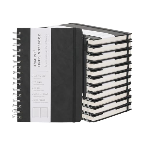 Spiral Notebooks Journal for Women Men 12 Pack Bulk Leather Hardcover with Pen Holder A5 160 Pages 100 GSM Thick Paper for Work School Lined Black - color: Black