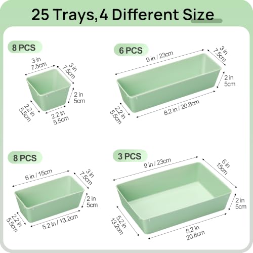 Vtopmart 25 Pack Plastic Drawer Organizers with Anti-slip Rubber Pads - color: Sage Green