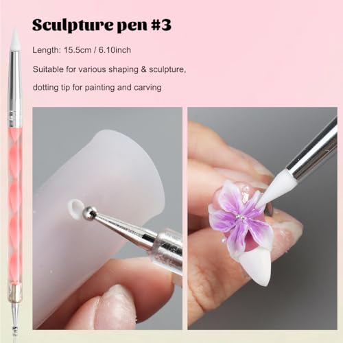 Fcozpjk Nail Art Sculpture Pen, 3PCS Double-head 3D Gel Art Sculpting Pens