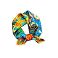 100% Pure Mulberry Silk Scarf 21" Women Square Scarf Neckerchief Headscarf - color: Blue and Orange Ethnic Style