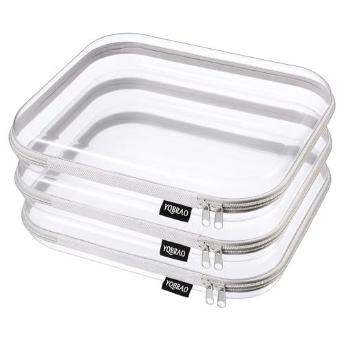YQBRAO Clear Hard Shell Zipper Cases, 3 Large Travel Organizers, Grey - color: Grey, size: 3 Pack(L)