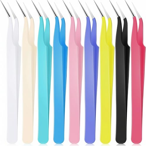 Honoson 9 Pcs Curved Pointed Craft Tweezers Precision Tweezer,Multicolor - color: Multicolor