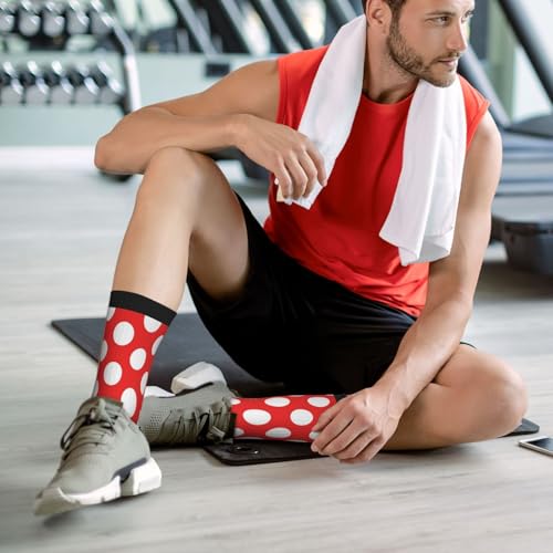 Crew Athletic Socks Funny Crazy Casual Sports Novelty Dress Socks for Women Men Running Hiking - color: Polka Dots White Red