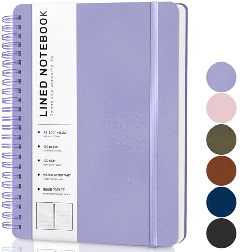 Lined Spiral Notebook for Women, A5 College Ruled Leather Spiral Journals - color: Purple, size: A5