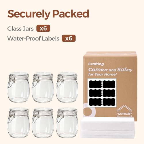 ComSaf Round Glass Jars with Airtight Lids 25 oz 6 Pack Pickling - size: 25 fl oz x 6