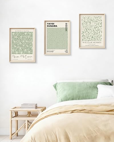 HesenDot Framed Wall Art Set of 3, Sage Green Botanical Wall Decor - color: Framed Green Botanical, size: 16"L x 12"W