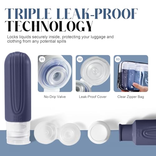 Travel Bottles for Toiletries, 3oz TSA Approved Travel Size Toiletries, Silicone Leak-Proof Refillable Containers, Squeezable Liquid Essentials Bottles W/Clear Bag (BLUE) - color: BLUE