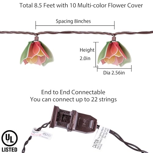 TWINKVILLA Decorative String Lights Plug in with 10 Bulbs, Flower Garland Fairy Lights Connectable Weatherproof Outdoor Indoor for Wedding Garden Pergola Bedroom Porch Floral Home Decor (Multicolor) - color: Multicolor