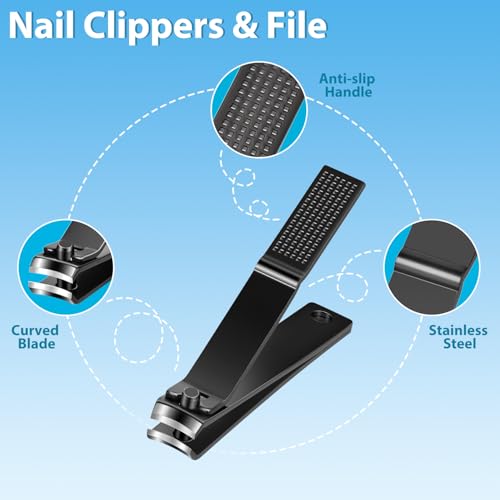 MORGLES Tweezers Set for Men 9 Pcs Nail Clipper Kit with Case for Grooming - color: B-black
