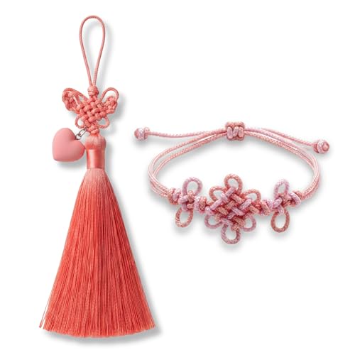 Korean Norigae & Maedeup Bracelet Gift Set, Handmade Traditional Korean Knot Accessory, Korean Cultural Gift for Women - color: Pink