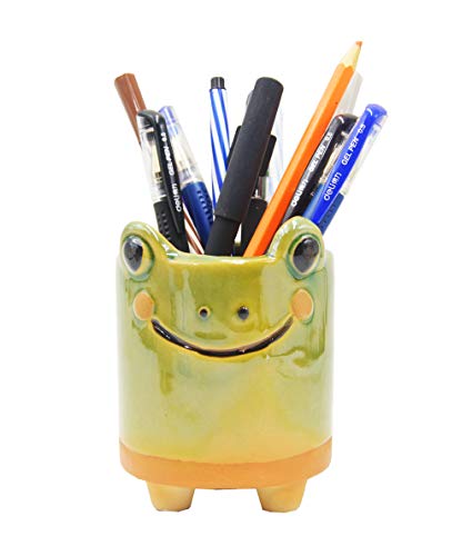 Ceramic Frog Pencil Holder Frog Pencil Holder for Desk Accessories Decoration Succulent Plant Pot Office School Ideal Gifts for Women, Mom or Birthdays