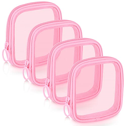 Weewooday 4Pcs Mesh Makeup Bag, Pink, Small, Classic - color: Pink, size: Small, style: Classic
