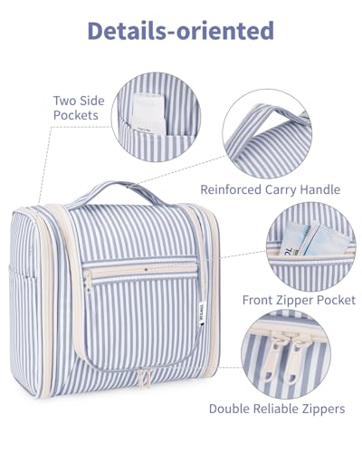 Narwey Large Hanging Travel Toiletry Bag for Women, Makeup Cosmetic Bag - color: CA-Greyish Blue Stripe, size: Large
