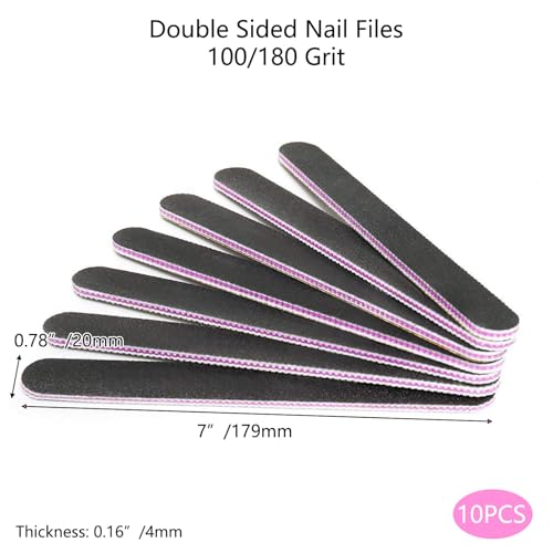 15PCS Nail Files and Buffer with Storage Box,Professional Manicure Pedicure Kit White Buffer Block Reusable 100/180 Grit Nail Files Emery Board Black for Nature Acrylic Nails Home Salon Travel Use