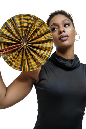 Kente African Print Foldable Hand Fan - color: Kwasi