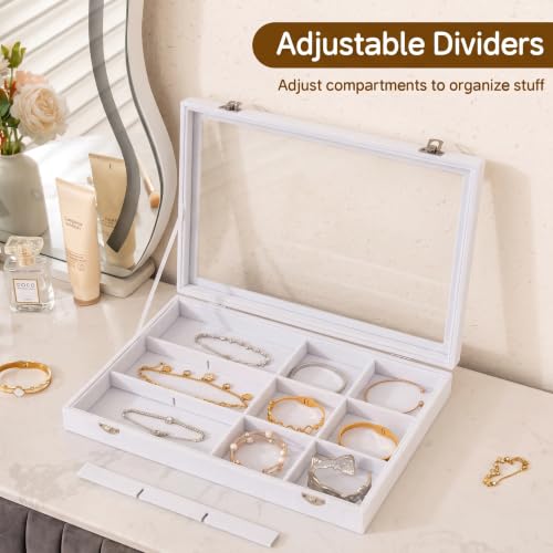Frebeauty 12 Grid Bracelet Holder Box,Velvet Jewelry Tray with Clear Lid - color: White, size: 12 Grid