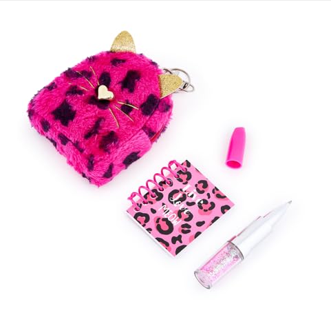 VOTUM Pink Leopard Keychain Charm for Backpacks, Purses, Handbags, Car Keys with Stationery Set - Includes Mini Notebook, Gel Pen, Eraser, Stickers - Fun Gift for Tweens & Adults Ages 8+ - style: Pink Leopard Cat