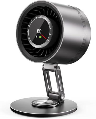 Titanium Alloy USB Desk Fan, Foldable 3D Airflow Desk Air Circulator, 23dB Quiet BLDC Motor, 5000mAh Battery (8H Runtime), 10 Speeds with LED Display for Home, Office & Outdoor - Gray