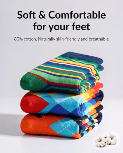 WeciBor Men's Combed Cotton Novelty Crew Socks Size 7-15 - color: Blue/Black/Orange/Green/Multicolor Geometric-12m, size: 7-12