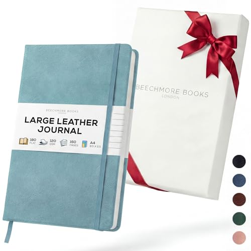 BEECHMORE BOOKS A4 8.5x11.5 Lined Leather Journal For Men 120 GSM, Gift Box - color: Arctic Teal, size: A4 - 8.5" x 11.5" Large