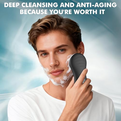 LZP Silicone Face Scrubber, Electric Facial Cleansing Brush with 6 Speeds Vibration Technology, Rechargeable & Waterproof Exfoliating Scrub Brush for Cleansing and Massaging, Men Women - color: Black