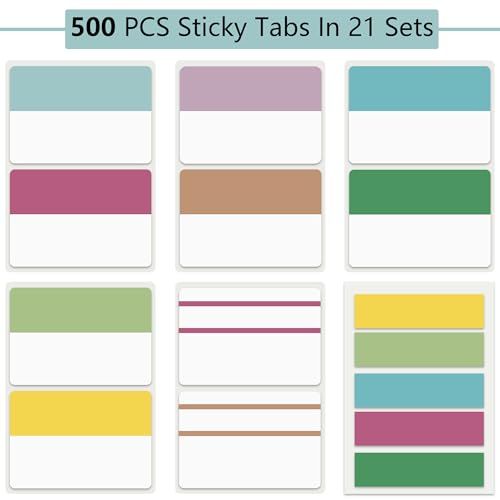ELII 500 PCS Sticky Index Tabs 21 Sets, Colorful Book Tabs for Notebooks - color: Fresh, size: 500