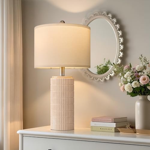 PoKat 23" Pink Ceramic Table Lamps Set of 2, Modern Bedroom Lamps for Girls Room, Bedside Lamps for Night Stands, Cute Lamps for Living Room Decor, Nightstands Desk Lamp, Pink - color: Pink