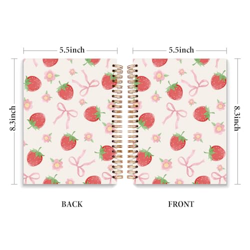 JXREQ Cute Pink Bow Strawberry Notebook, Preppy Journaling Notebooks for Note Taking Writing, Strawberries Floral Journal for Women, Girly Office Supplies, Cute Fruit Spiral Notebooks 5.5x8.3 - color: Fruit 4
