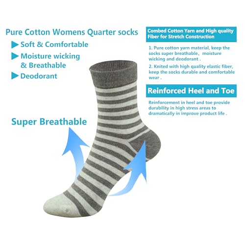 MAGIARTE Womens Mini Crew Cotton Socks,6 Pairs - color: Color#01-stripe