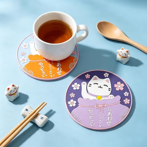Cat Coasters Set of 2 Cute Room Desk Decor Accessories for Women Cat Gifts - size: Small Cat 2pcs