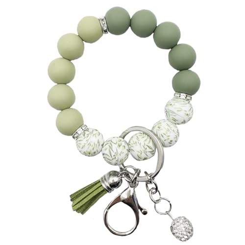 Unpafcxddyig Silicone Bead Keychain Bracelet Wristlet Key Ring - color: Army Green