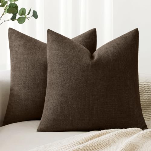 MIULEE Pack of 2 Decorative Linen Burlap Pillow Covers Farmhouse Boho Accent Pillowcases Modern Home Decor for Couch Sofa Bedroom Living Room 18x18 Inch Reddish Brown - color: Reddish Brown, size: 18" x 18" (Pack of 2)