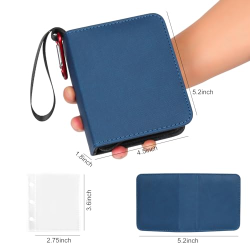 GEAoffice Mini Trading Card Binder 1 Pocket Holds 80 Cards, Zip Close, Blue - color: Blue-Dia