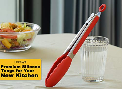 HINMAY 9" Kitchen Tongs with Silicone tips, Set of 3 (Red Blue Green) - color: Red Blue Green