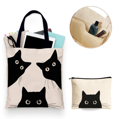 Aesthetic Canvas Tote Bag for Women – Minimalist Open-Top Design, Perfect for Books, Daily Errands and Gifting. - color: Peeking Cats