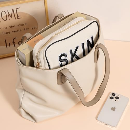 uekeboag 3Pcs Canvas Chenille Letter Makeup Bag Set(Hair Skin Face) - color: Black Hair Skin Face 3Pcs