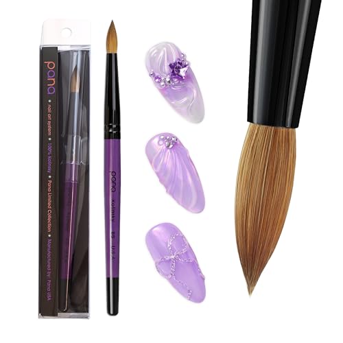 PANA Pure Kolinsky Hair Acrylic Nail Brush - Round Shape Black Ferrule with Purple Wood Handle (Size 8) - for Acrylic Nail Application, Nail Extension Manicure Pedicure Salon Beginner and Professional - color: Purple, size: Size 8