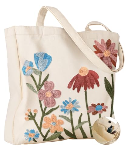 Miss Adola Embroidery Canvas Tote Bag with Pocket & Buckle - color: Floral