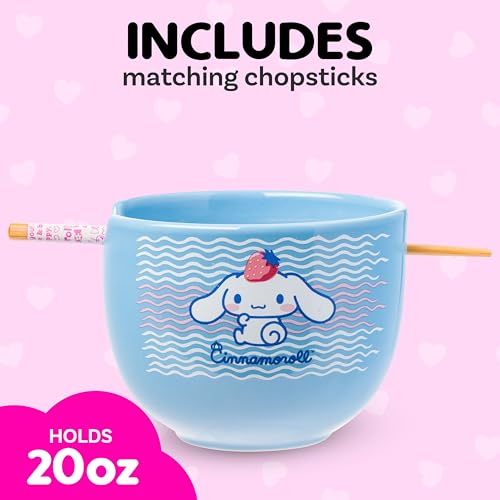 Silver Buffalo Sanrio Hello Kitty, Ramen Bowl with Chopsticks, 20oz - color: Cinnamoroll Strawberry, size: 20 Ounces (No Spoon)