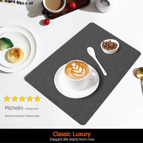 Gray Plastic Placemats Set of 8, Faux Leather Waterproof Table Mats - color: Gray