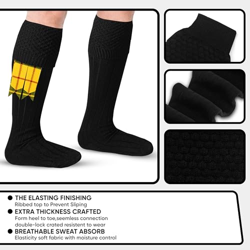 DSS KILTS-Kilt Hose, Tradional Scottish Kilt Scocks Wool Blend, Bubbled Design Kilt Socks for USA Shoe Sizes - color: Black, size: Small