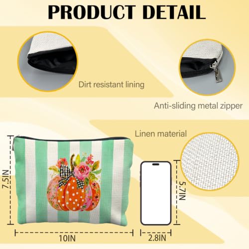 Preppy Fall Pumpkin Linen Makeup Bag Gifts for Women - color: fall pumpkin